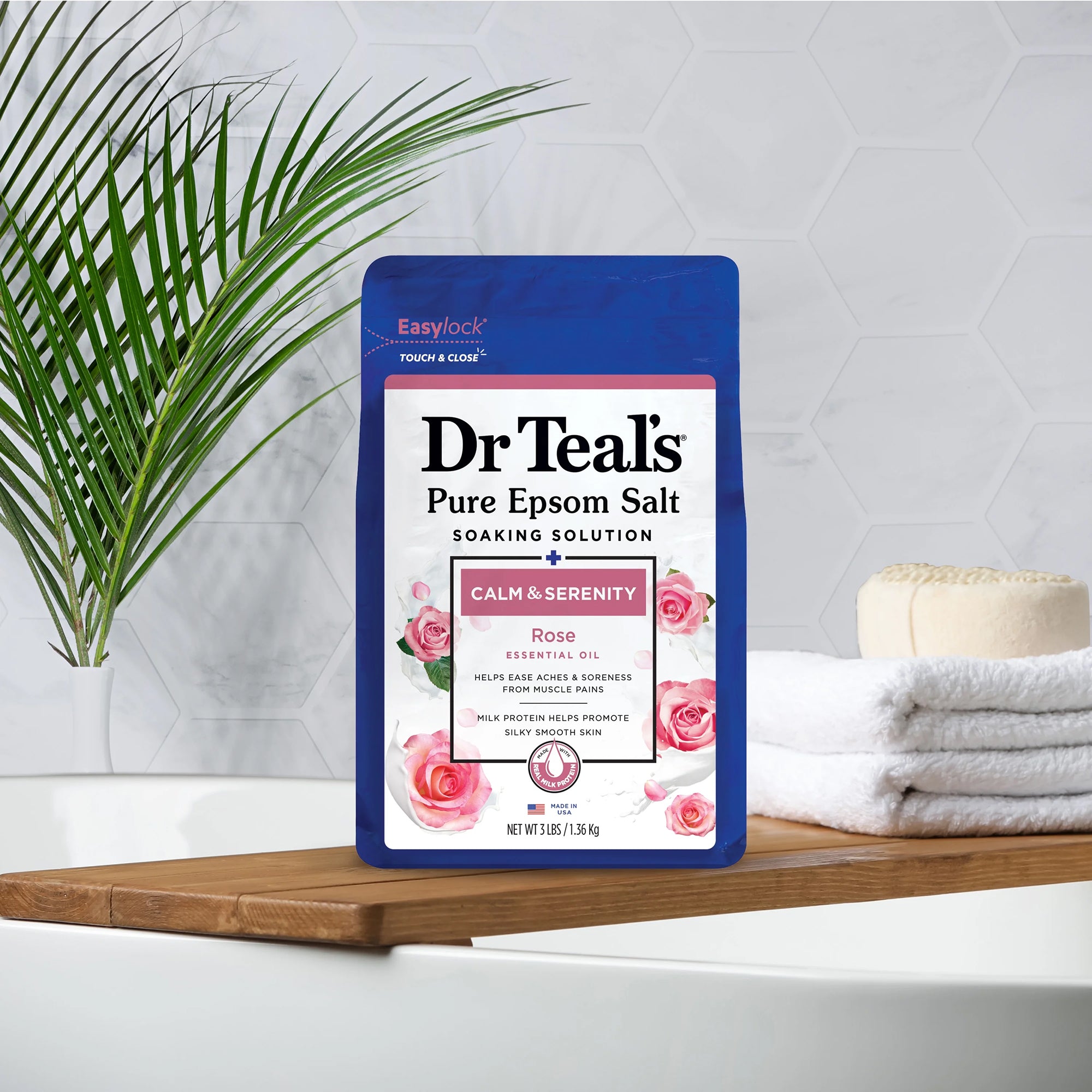 Epsom Salt Magnesium Soak, Calm & Serenity with Rose Essential Oil & Milk Protein