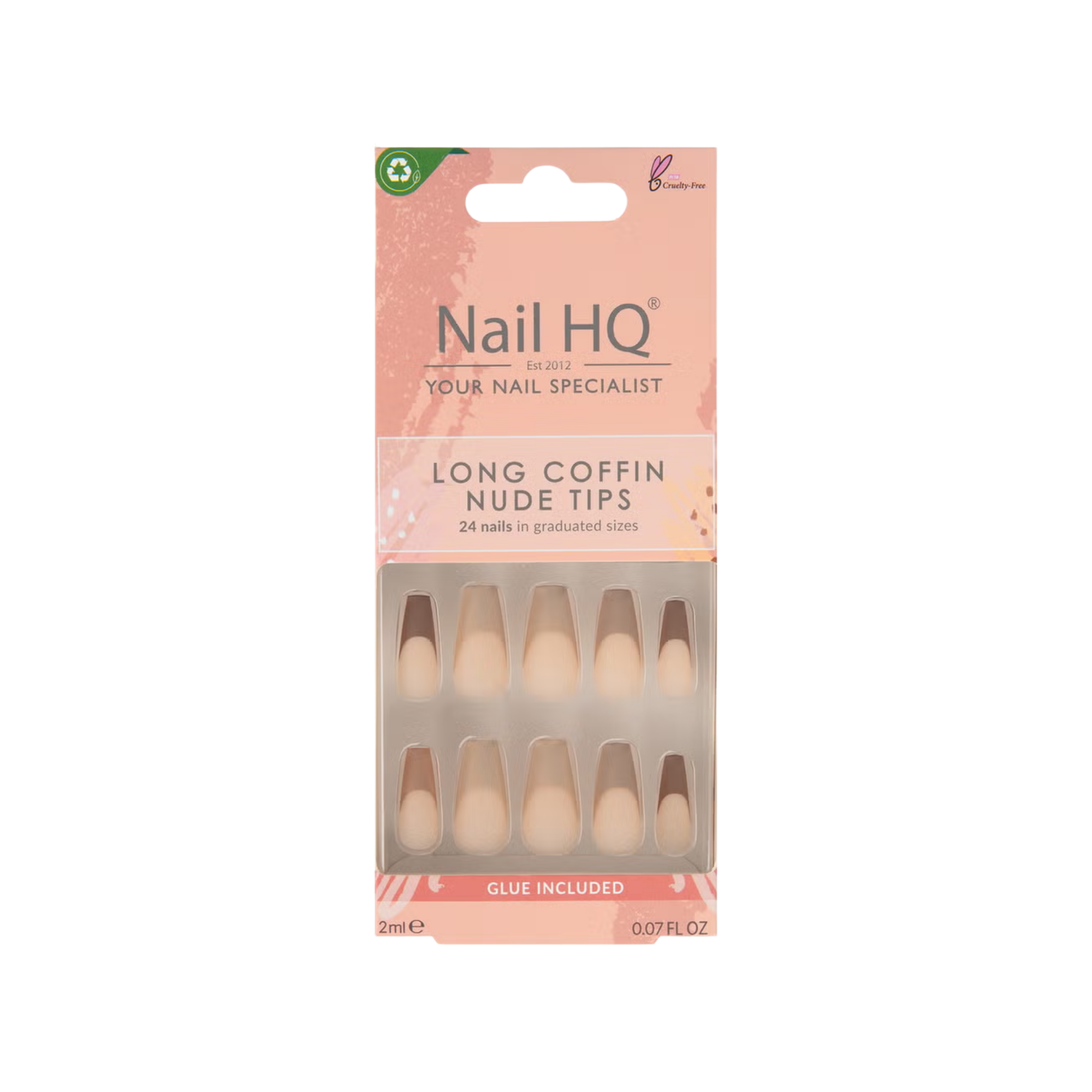 Long Coffin Nude Tip Nails