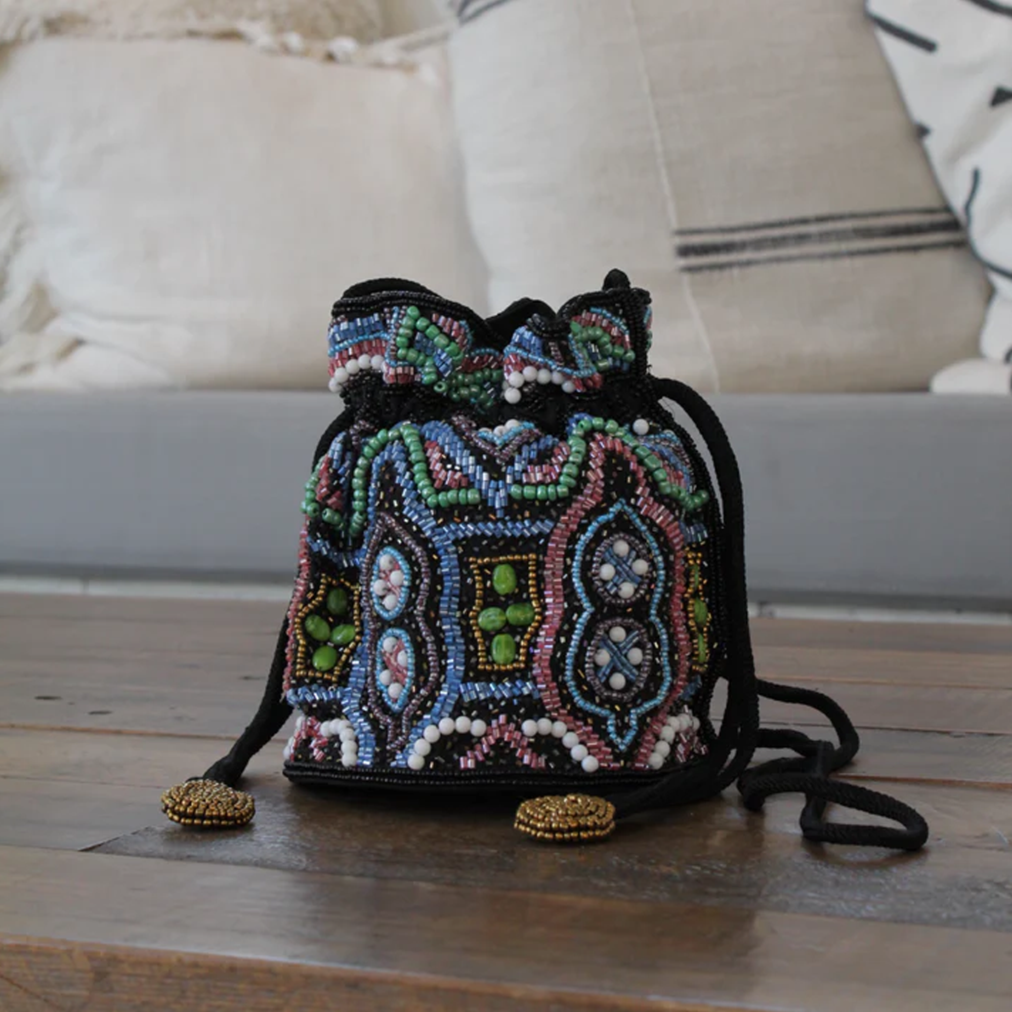 Black Bucket bag with multi color