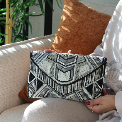 Geometric Elegance Beaded Clutch