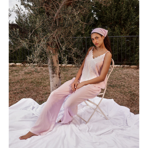 Soft Pink Checkered Pants Set