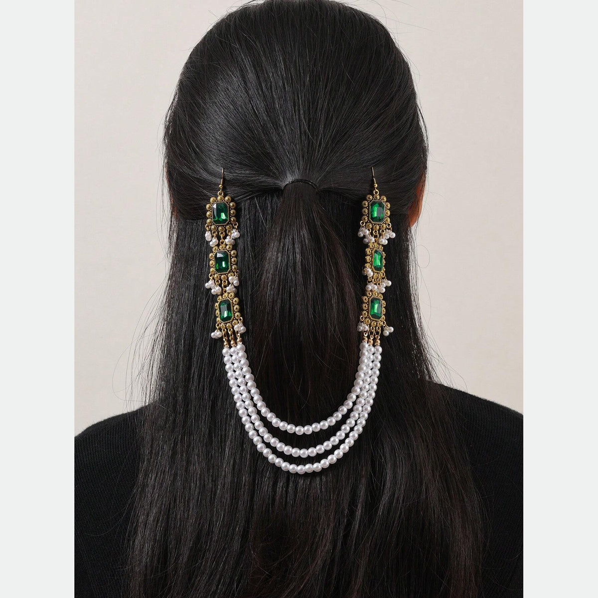 سلاسل شعر مزينة بالكريستال المزيف واللؤلؤ المزيف  