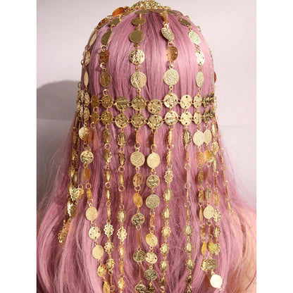 Minimalist Metal Coin Tassel Headpiece