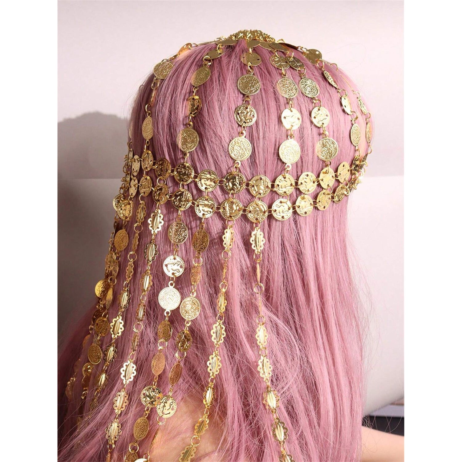 Minimalist Metal Coin Tassel Headpiece