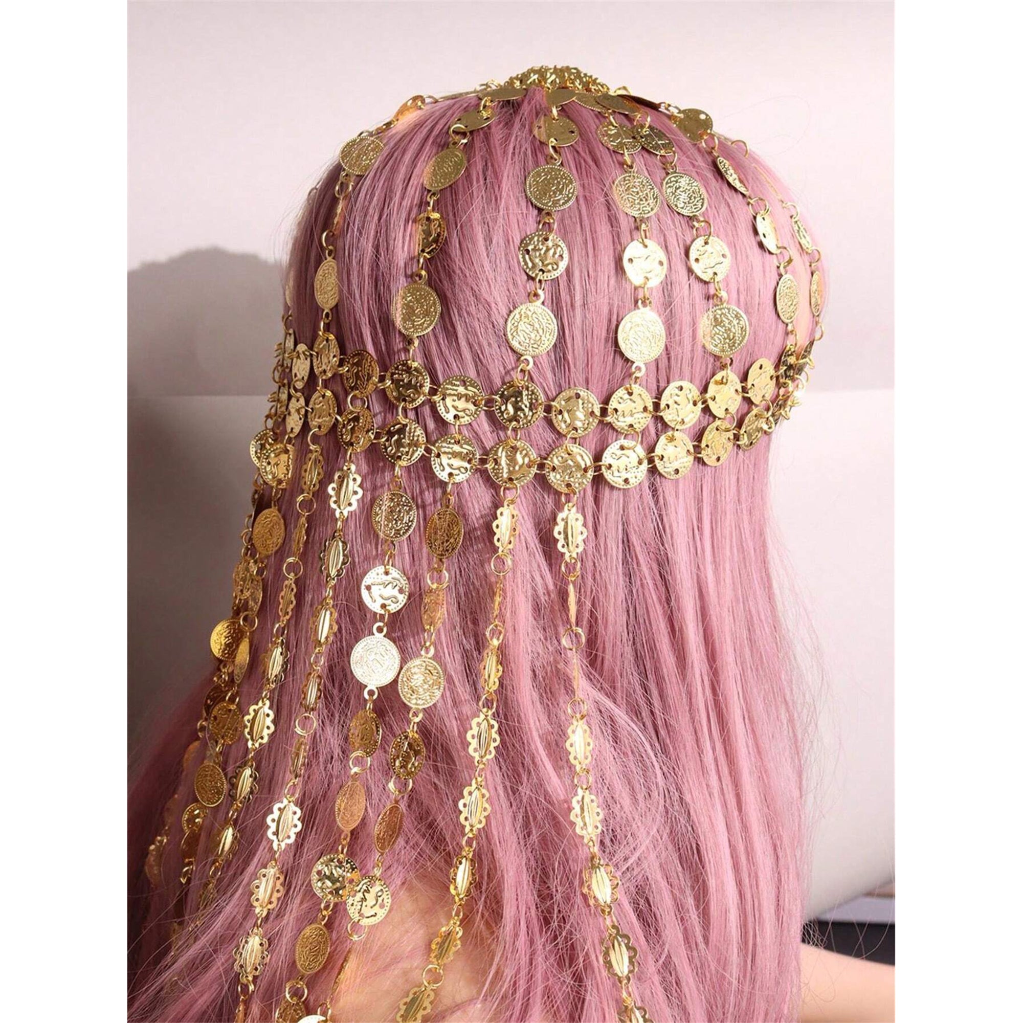Minimalist Metal Coin Tassel Headpiece