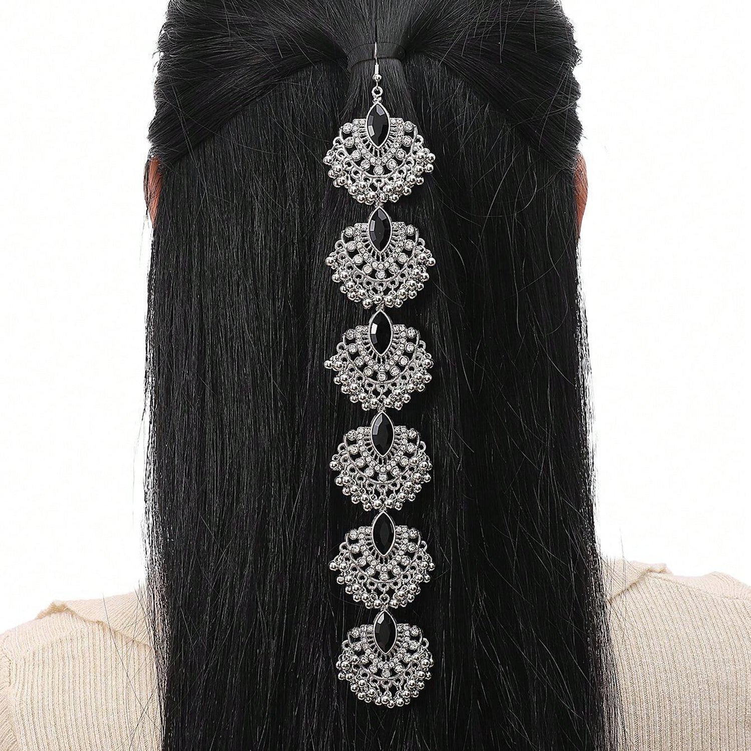 Vintage Retro Style Black Rhinestone Headchain