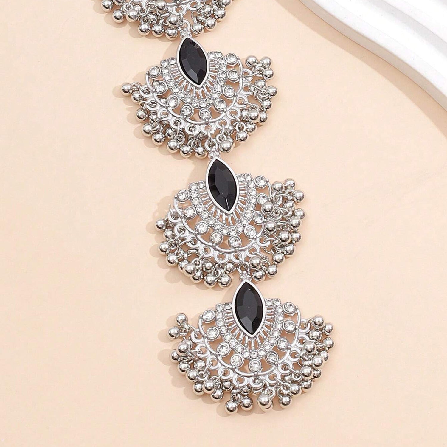 Vintage Retro Style Black Rhinestone Headchain