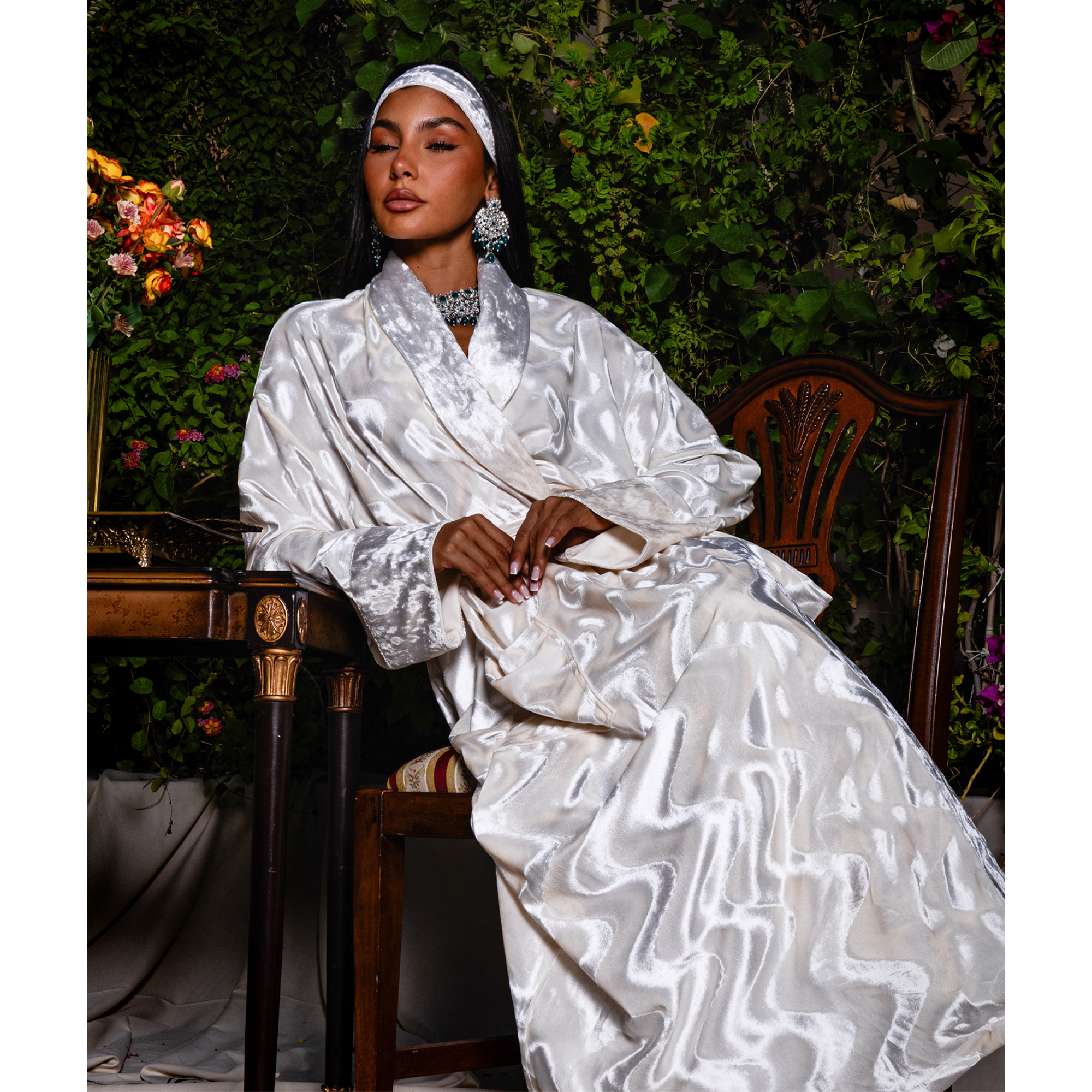 3D Stretch Silk Velvet Robe with Hair Tie