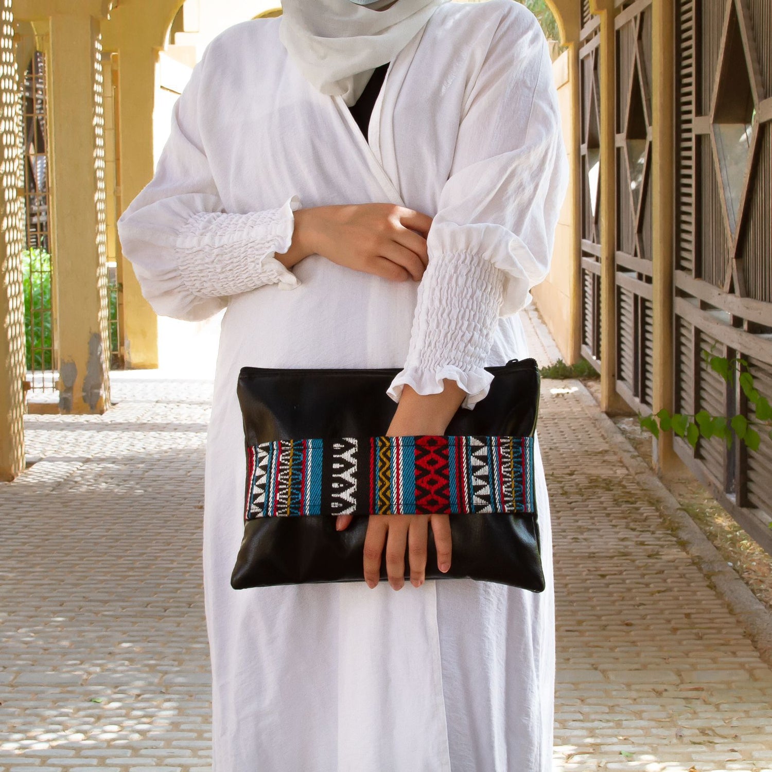 Sadu Blue Leather Clutch with handle