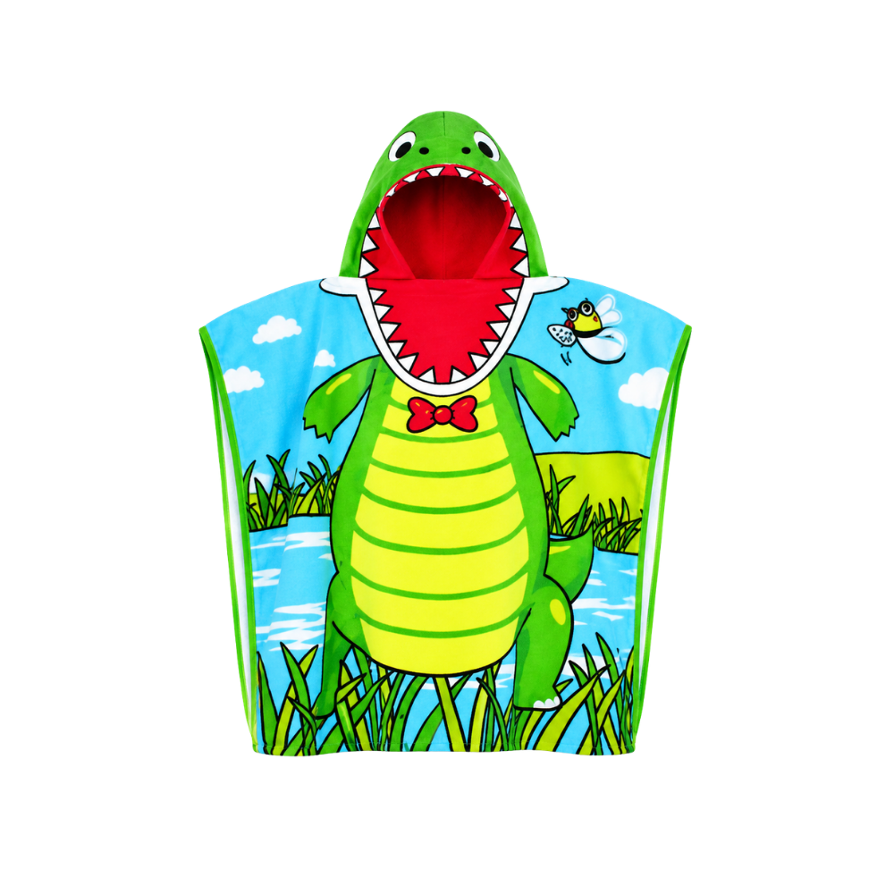 Kids Hooded Microfiber Poncho - Baby Dinosaur