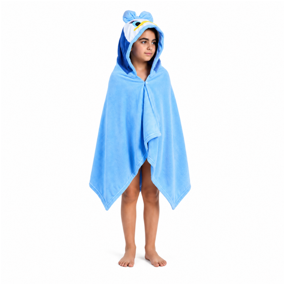Kids Hooded Microfiber Poncho - Blue