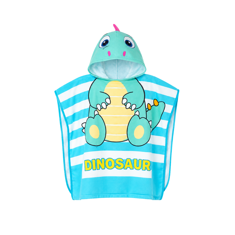 Kids Hooded Microfiber Poncho - Dinosaur