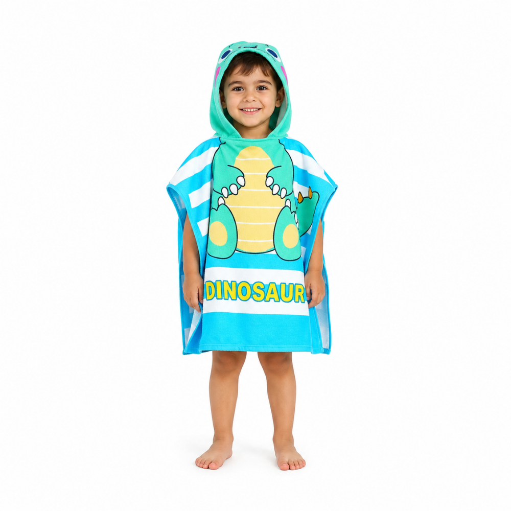 Kids Hooded Microfiber Poncho - Dinosaur