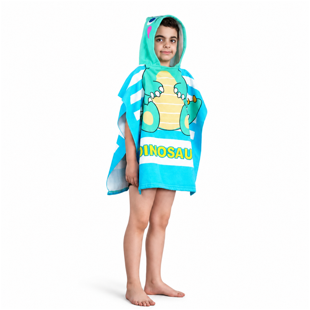 Kids Hooded Microfiber Poncho - Dinosaur